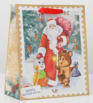 ДАРИТЕ СЧАСТЬЕ Пакет крафтовый вертикальный Дедушка мороз и зверята ML 23×27×11,5см